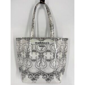 Vintage Max Mara Weekend Grey Damask Toile Print Plastic PVC Tote Bag Handbag